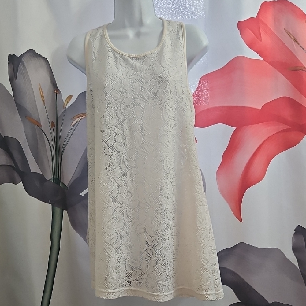 Cream Lace Sleeveless Cover Up Dress